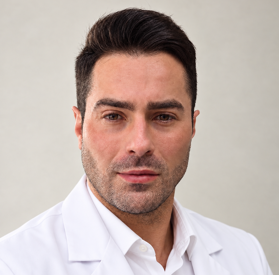 Dr. Thiago Matozinhos, médico psiquiatra, de jaleco branco.