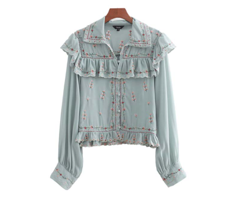 Blusa de gasa ver a través de camisas de manga larga señoras blusas