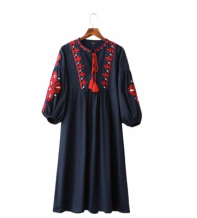 Miniatura: Mujeres vintage floral bordado vvestido lazo borlas manga larga faldas fiesta