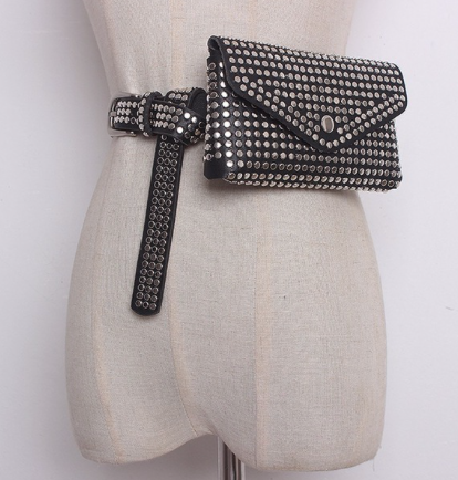 Miniatura: Remache cinturón con bolsa de cuero patchwork extraíble