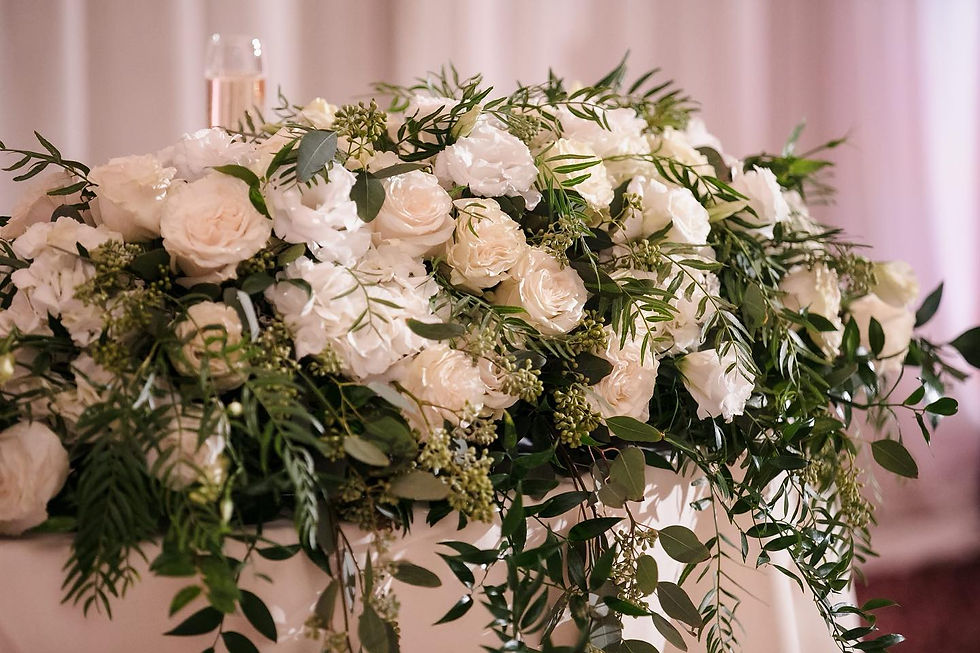 White and green cascading tabletop flowers