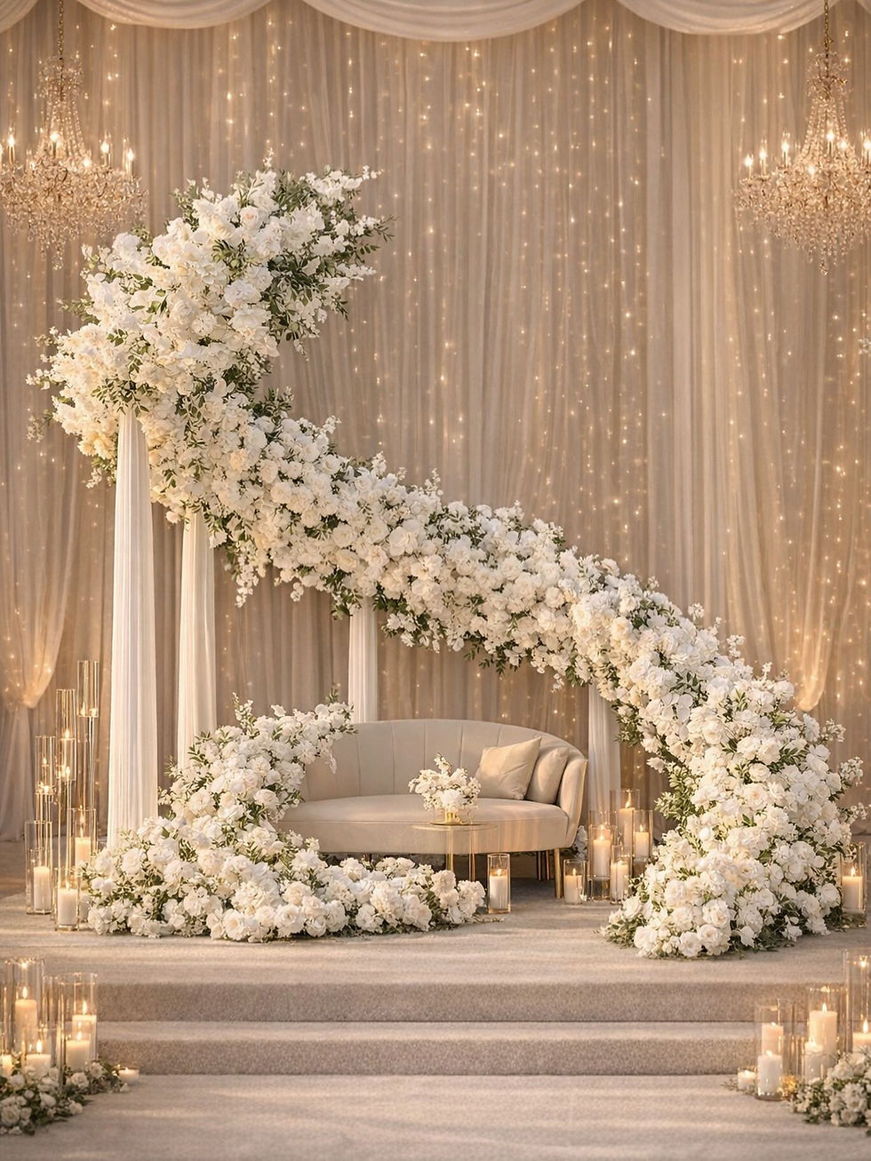 Luxury White Flower Stage Decor Installation - Long Beach, CA
