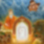 artist painting of Kauai's Hindu monastery with Satguru Sivaya Subramuniyaswami and 700lb quartz crystal