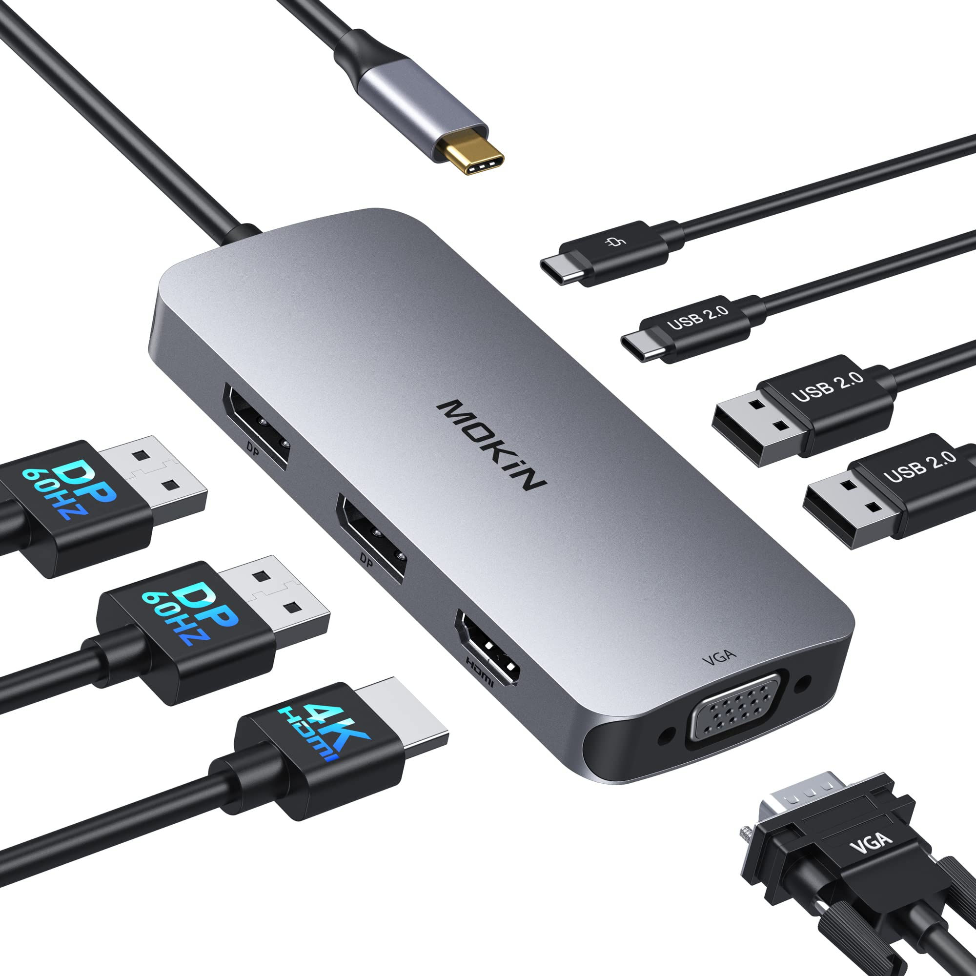 USB C Docking Station Dual DisplayPort 8 in 1 USB C Hub with 2 DP HDMI VGA USB C