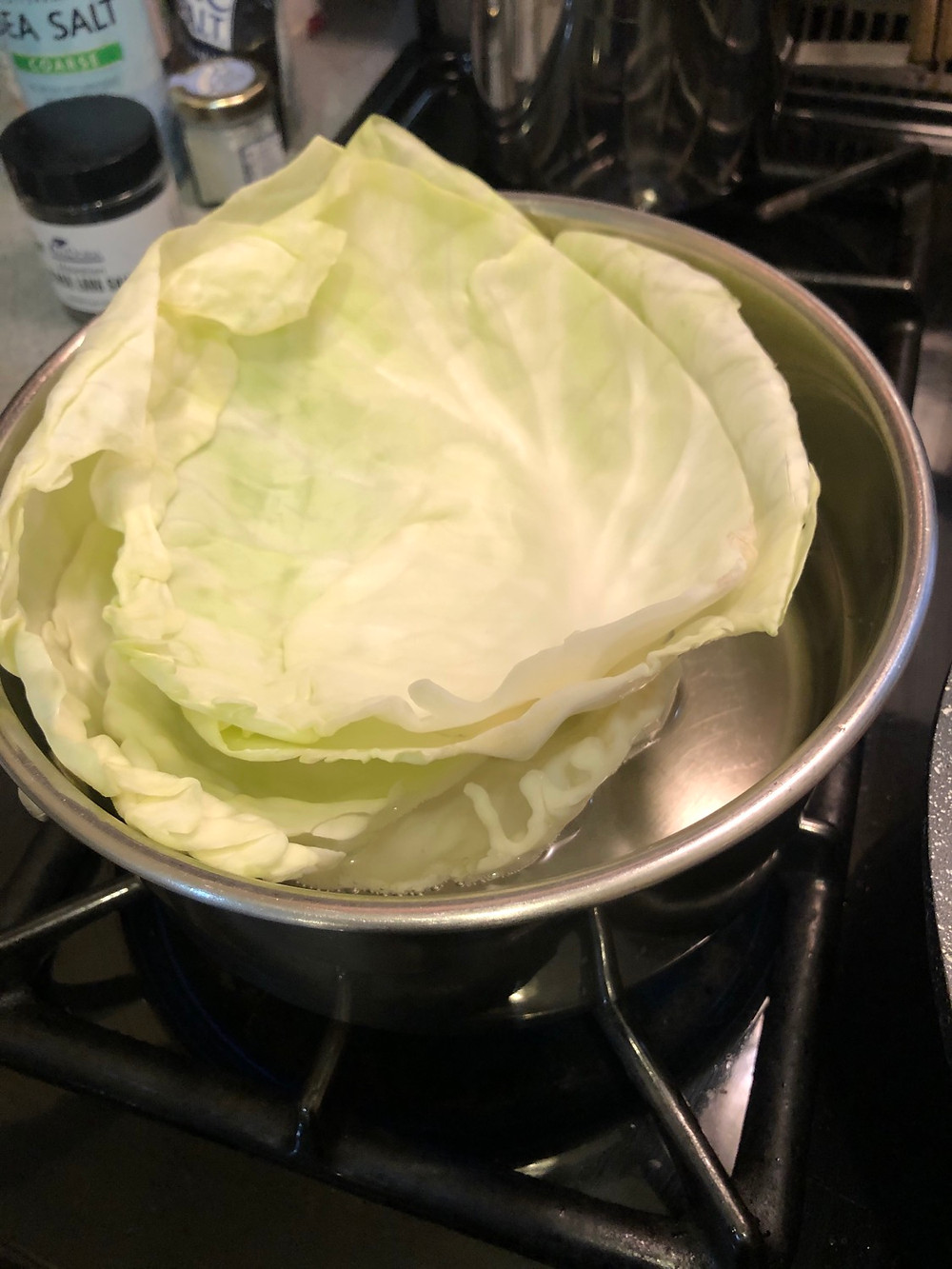 Steaming cabbage so it can be rolled up!