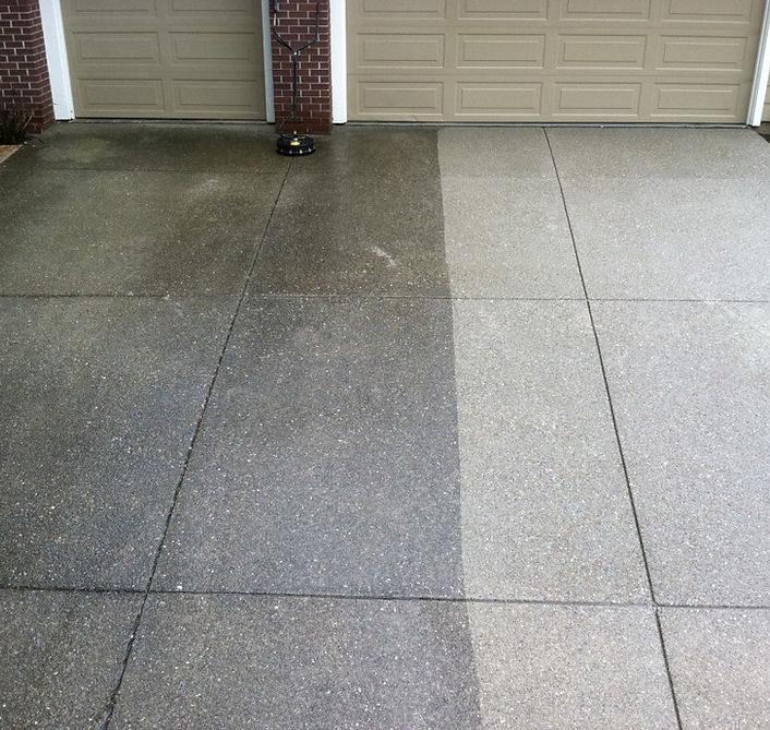 concrete power washing before and after