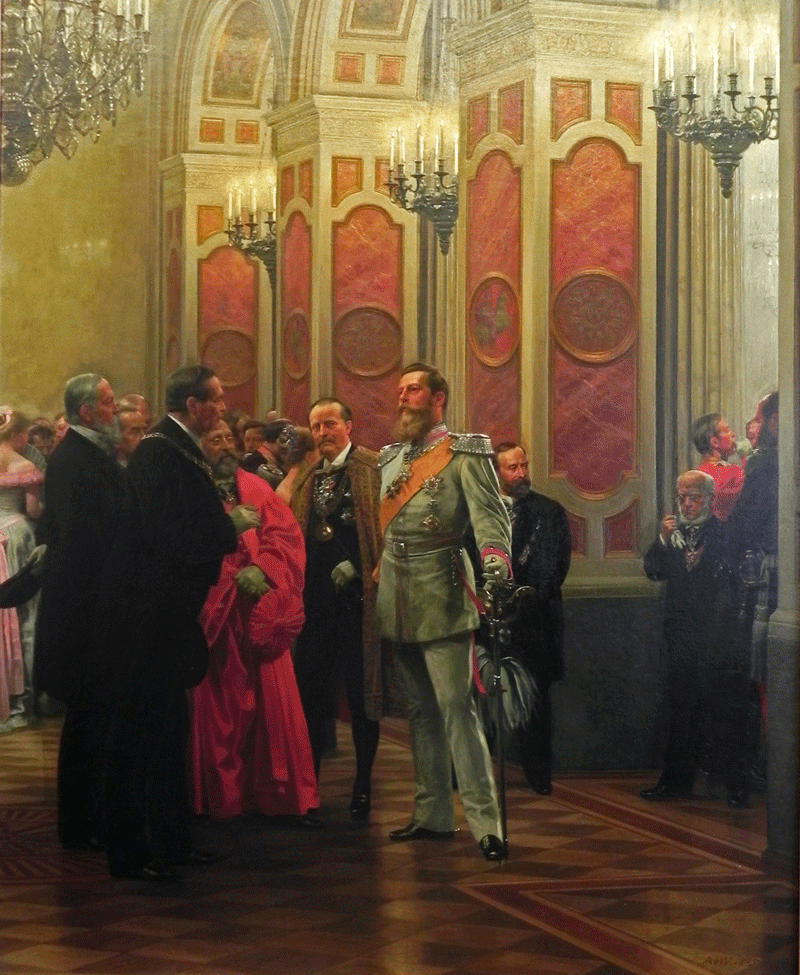 Kaiser Friedrich als Kronprinz auf dem Hofball 1878, Gemälde von Anton von Werner, 1895; Quelle: Wikipedia.