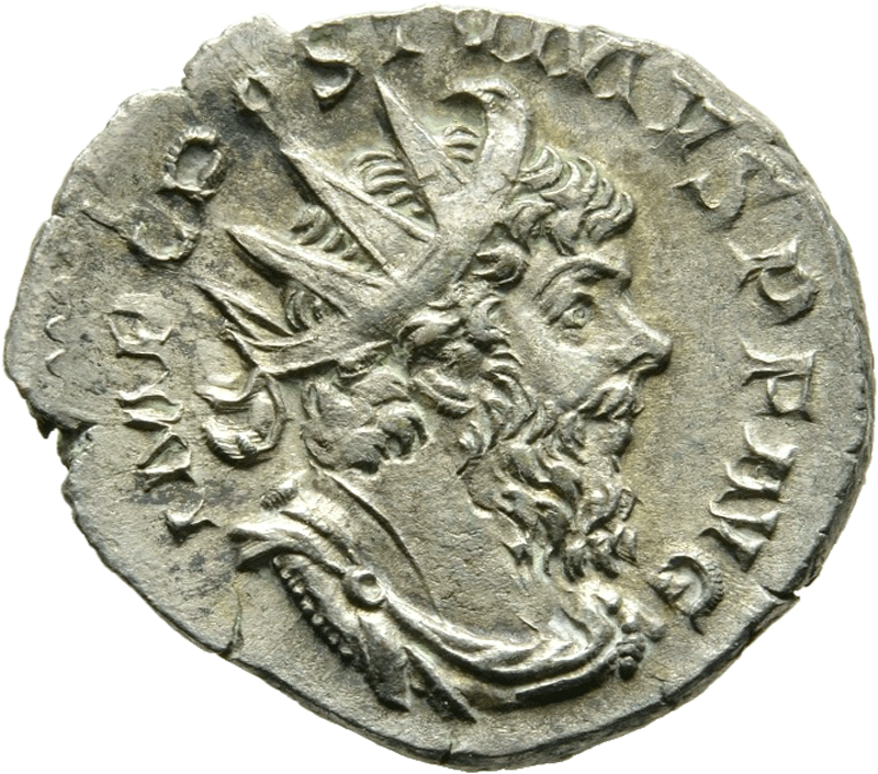 Antoninian des Postumus (260–269) aus einem Ladenburger Schatzfund. Foto: Susanne Böttner