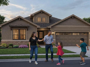 家の前で遊ぶ家族