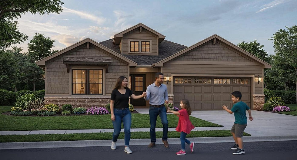 家の前で遊ぶ家族