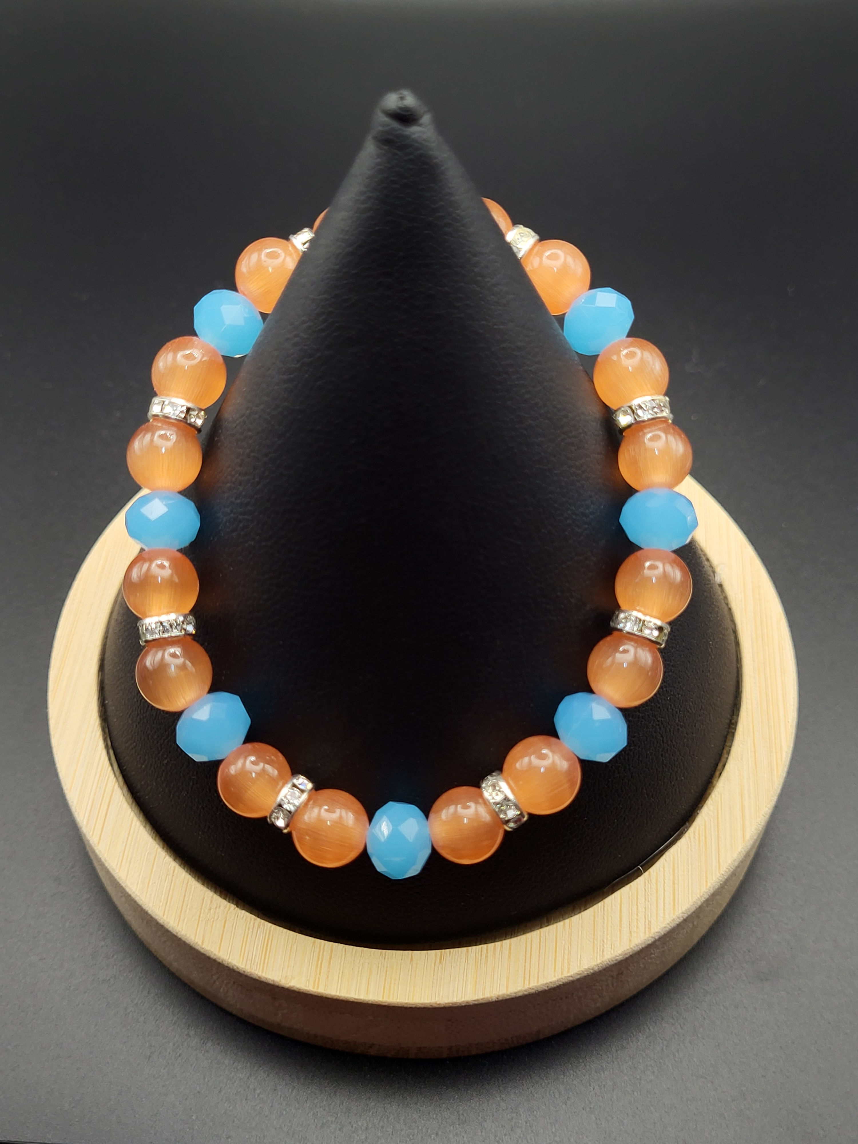 Orange Cats Eye & Crystal Bracelet