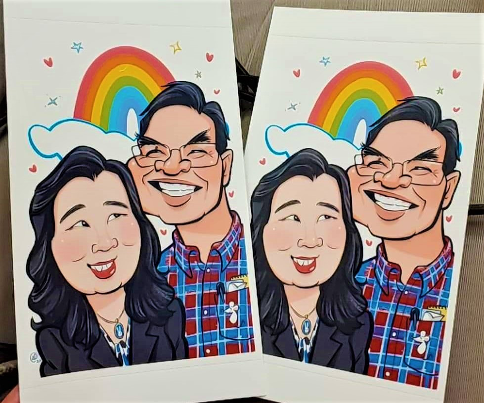 greeting card photo print image fun cute couples drawing couple art love rainbow social media mail share caricature cartoon faces portrait love romantic
