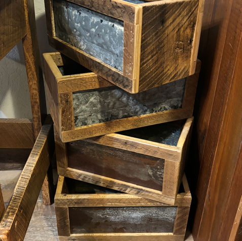 Unique boxes made with barn wood and old tin