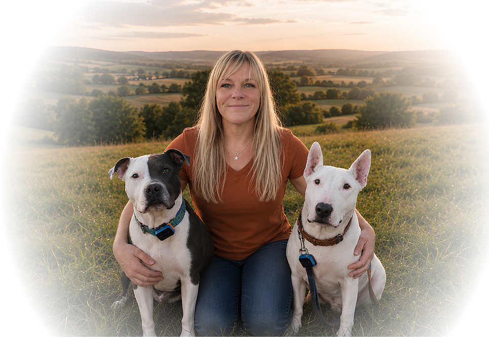 Katrina Williams with two dogs round fad