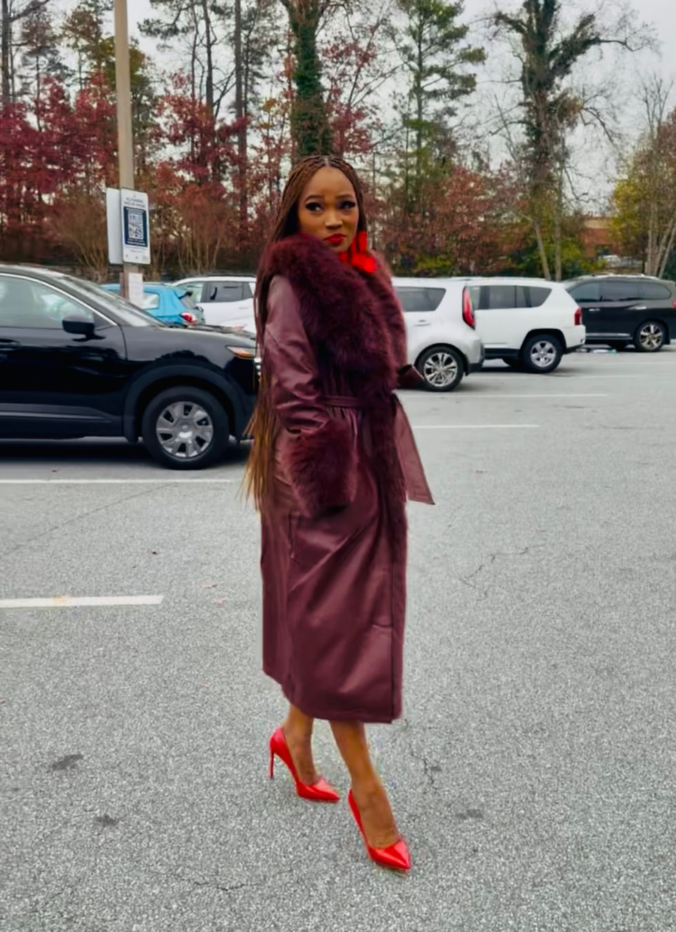 Thumbnail: Faux leather Long Trim Coat! 