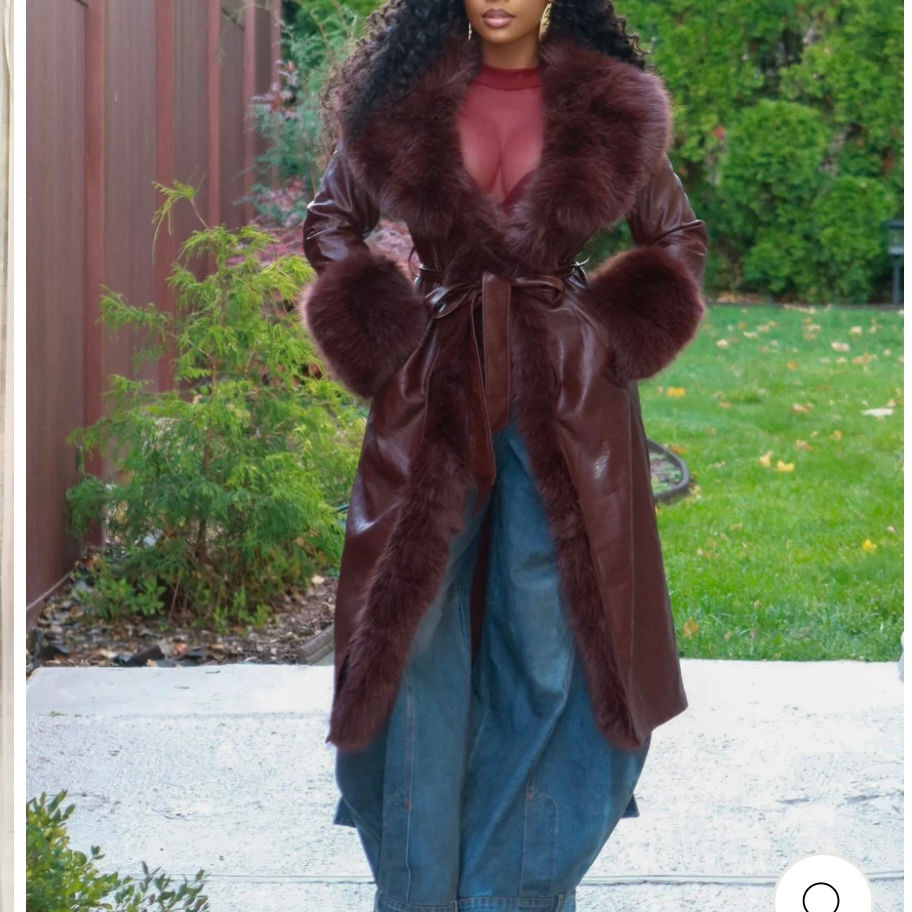 Thumbnail: Faux leather Long Trim Coat! 