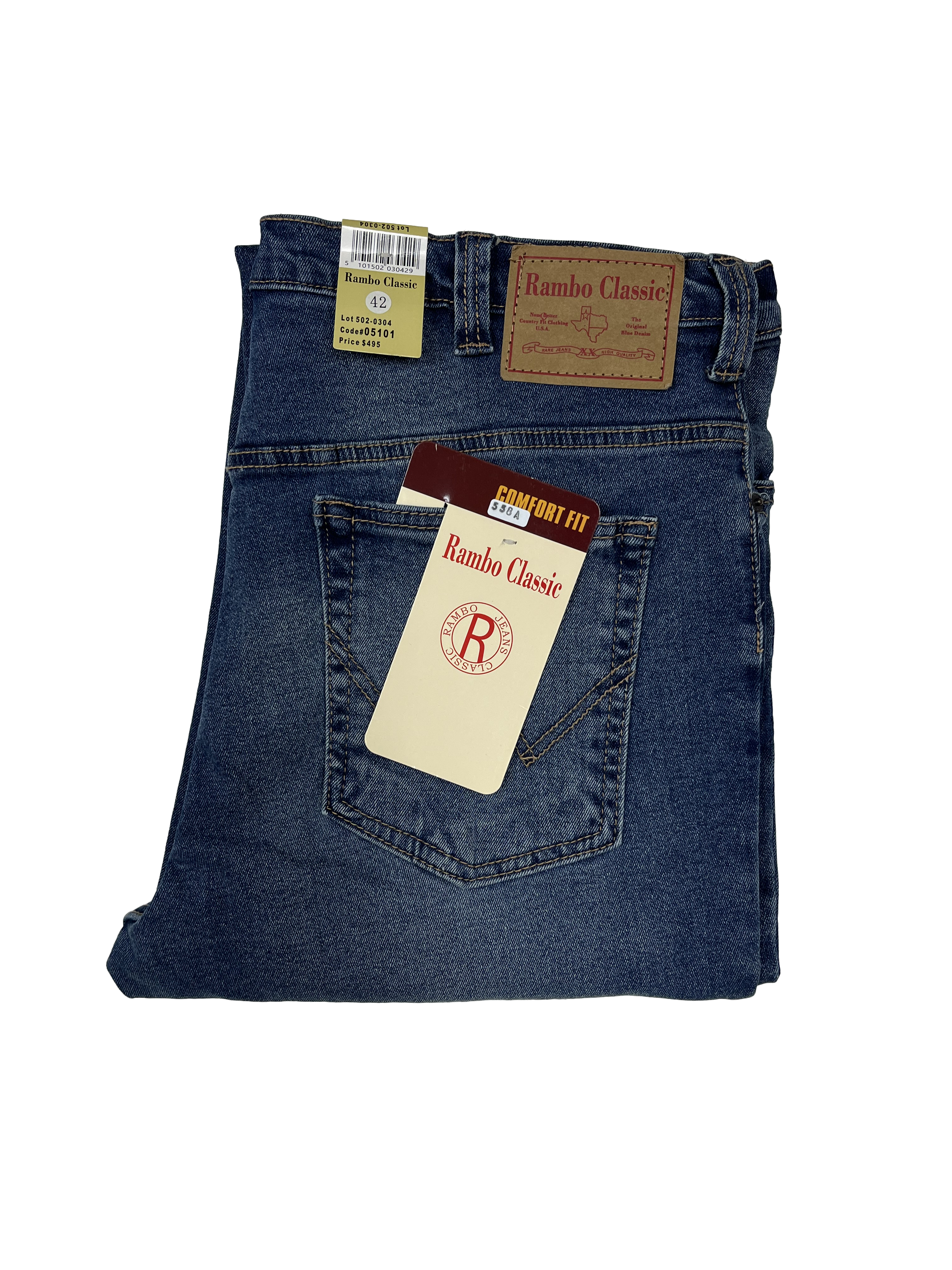 558A 淺藍色大腰圍彈力牛仔褲44-50腰