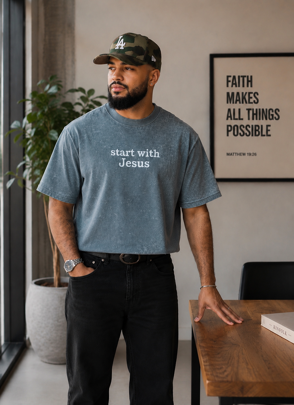 Thumbnail: Start with Jesus | OVERSIZED STONE CROPPED TEE