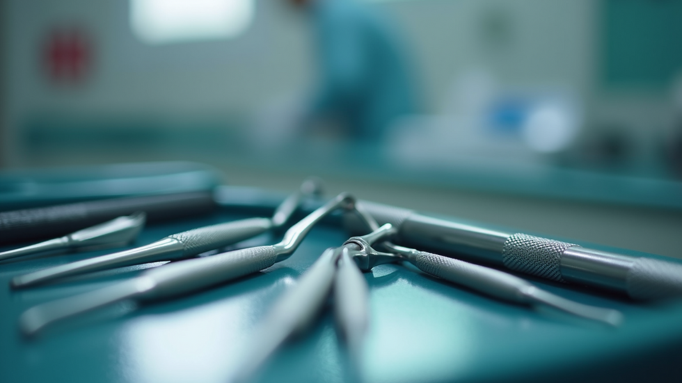 Close-up view of dental tools arranged on a tray