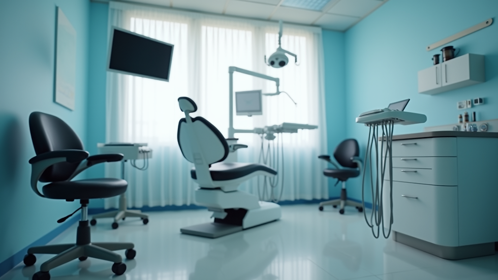 Eye-level view of a dental clinic treatment room with modern equipment