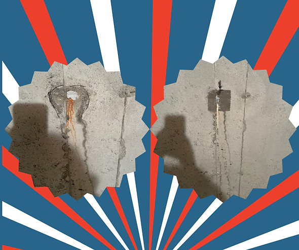 Shrewsbury, MA - Single Tie Rod Repair "Side-by-side comparison of a single leaking tie rod in a concrete wall, showing significant improvement with professional sealing."