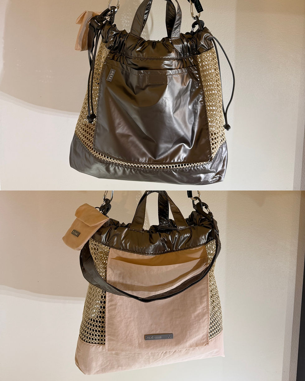 Thumbnail: L The Voyage Bag Set | Metallic Dark Khaki / Pink Beige/ Cream Beige Mes