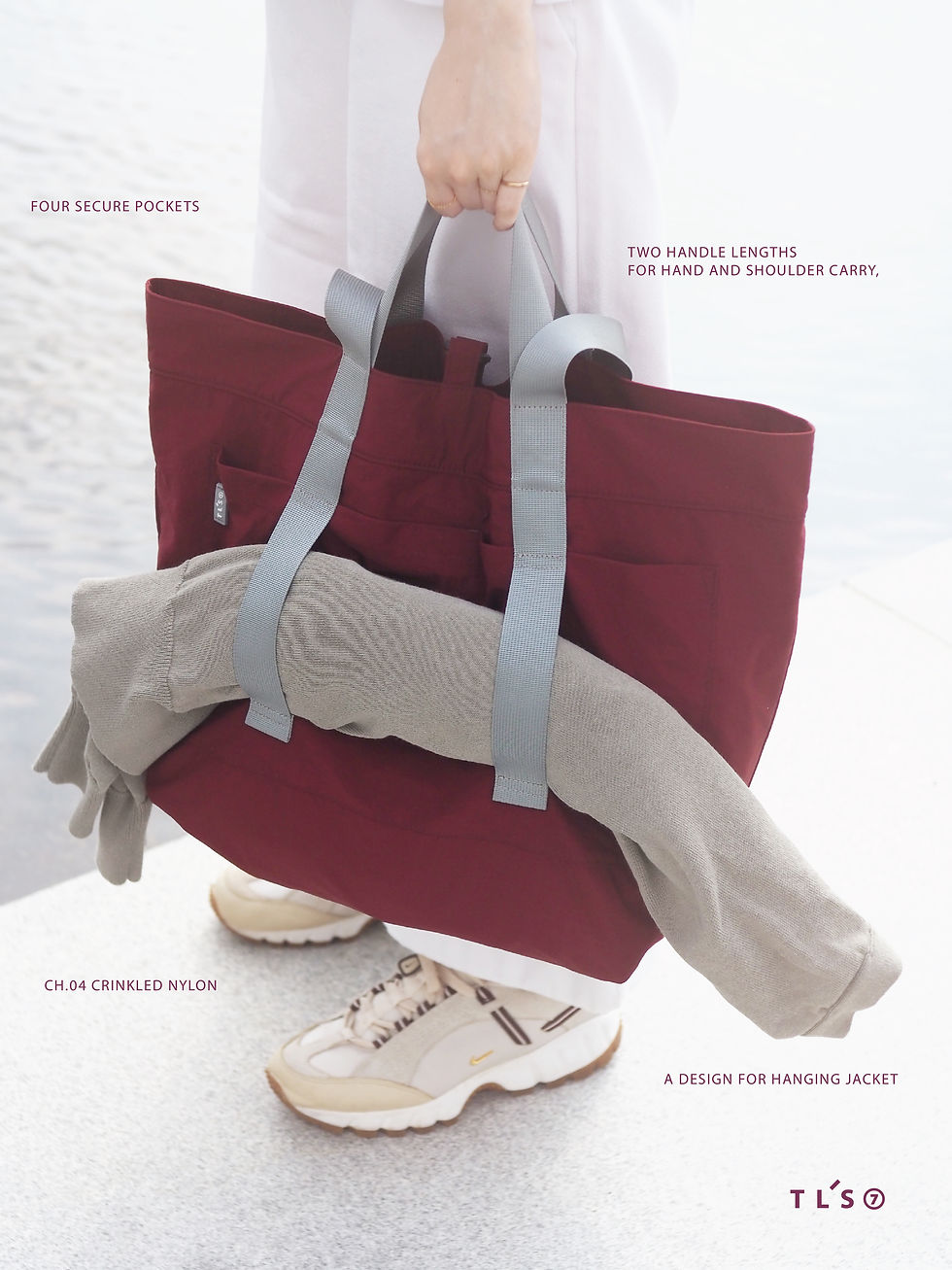 縮圖：The Coastal Foldable Reversible Tote Bag | Dark Red/ Ice Blue