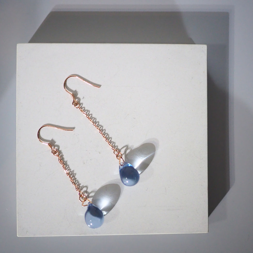 サムネイル： 18K Rose Gold Pastel Blue Glazed Dropped Earrings