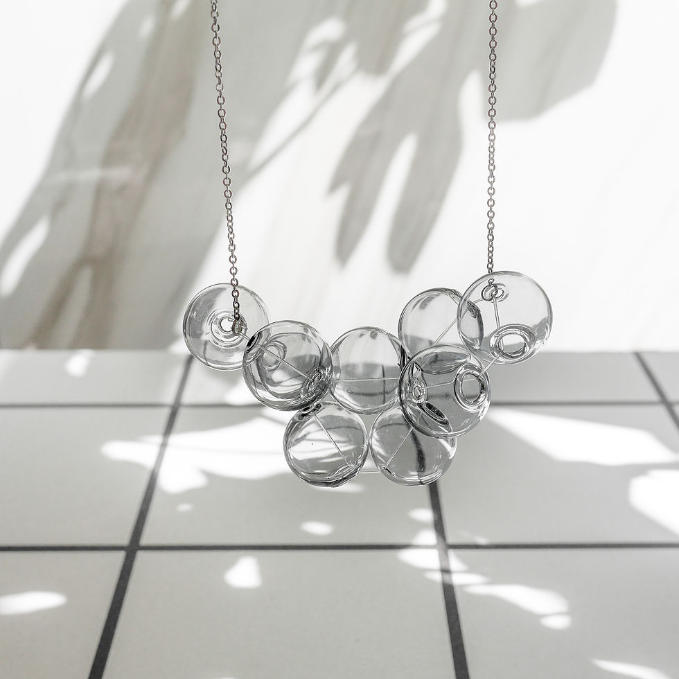 Thumbnail: 925 Sliver Black Bubble Bubbles Necklace