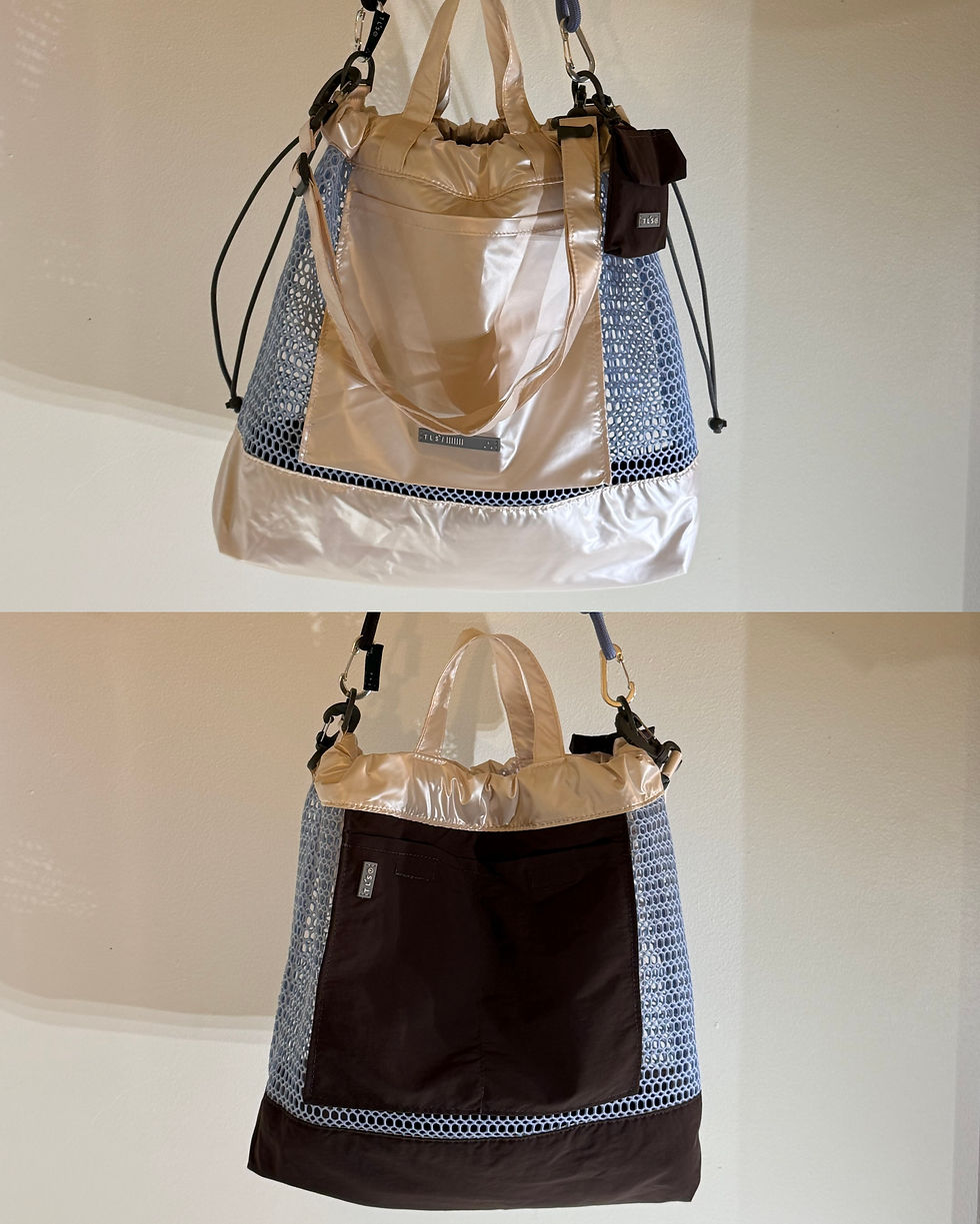 サムネイル： L The Voyage Bag Set | Metallic Beige / Brown/ Pastel Blue Mesh Series