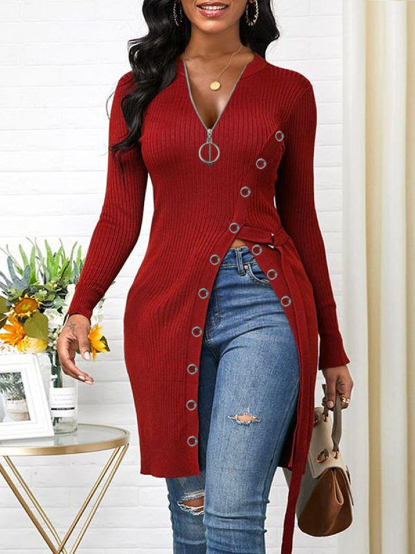 Thumbnail: Womens Knit Blouse w Zipper