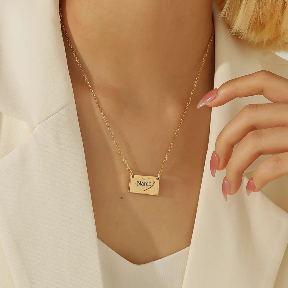 Miniature : Collier enveloppe avec texte personnalisé coeur
