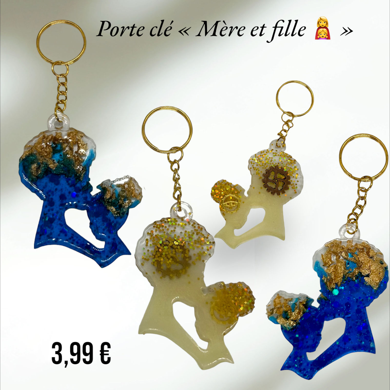 Porte clé en résine "Mère et fille" personnalisable