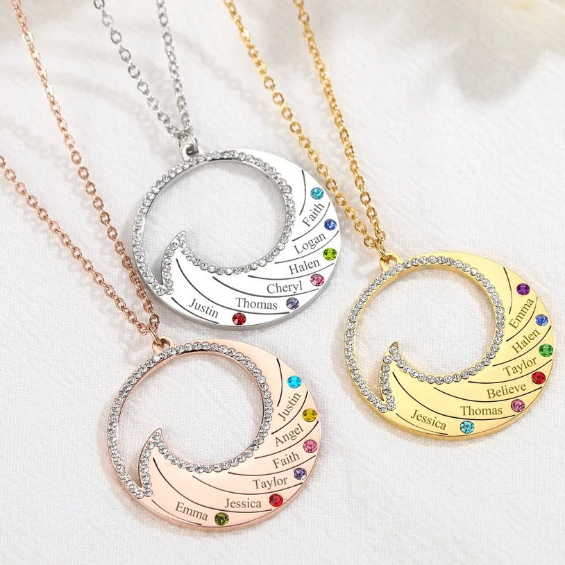 Miniature : Collier avec 1 jusqu'a 6 noms maximum avec pendentif rond