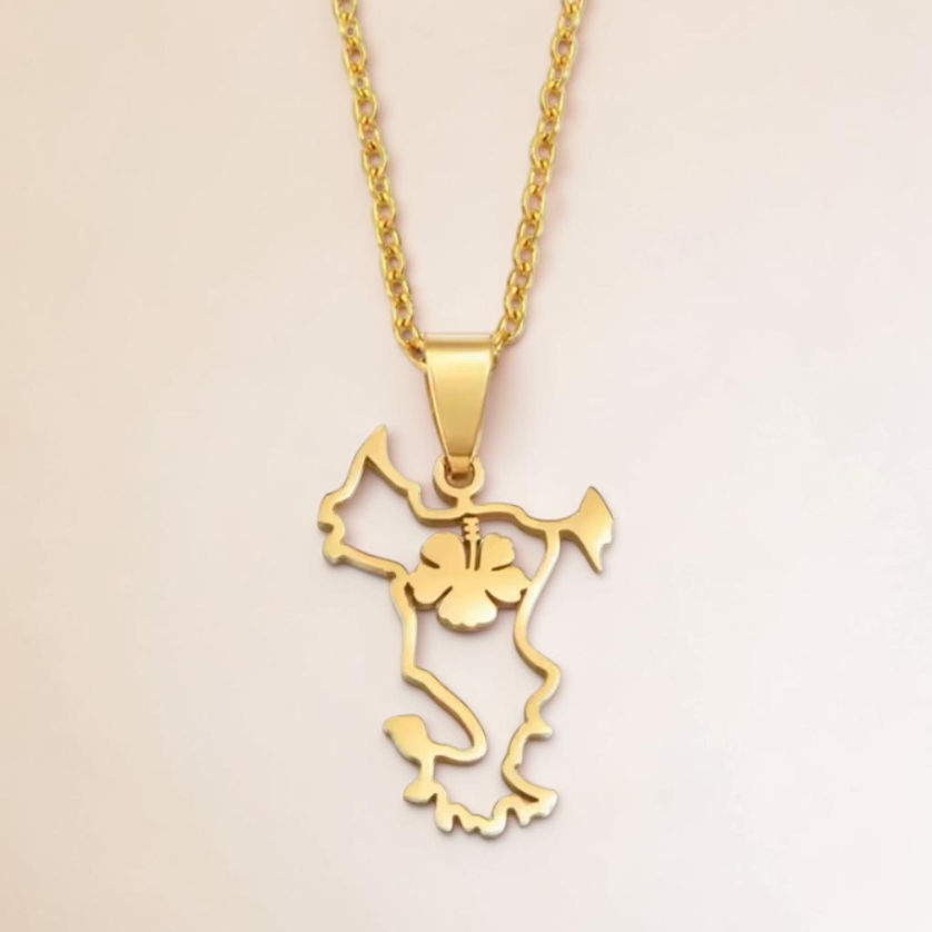 Miniature : Collier Mayotte fleurs hibiscus – Carte avec Petite Terre Mayotte