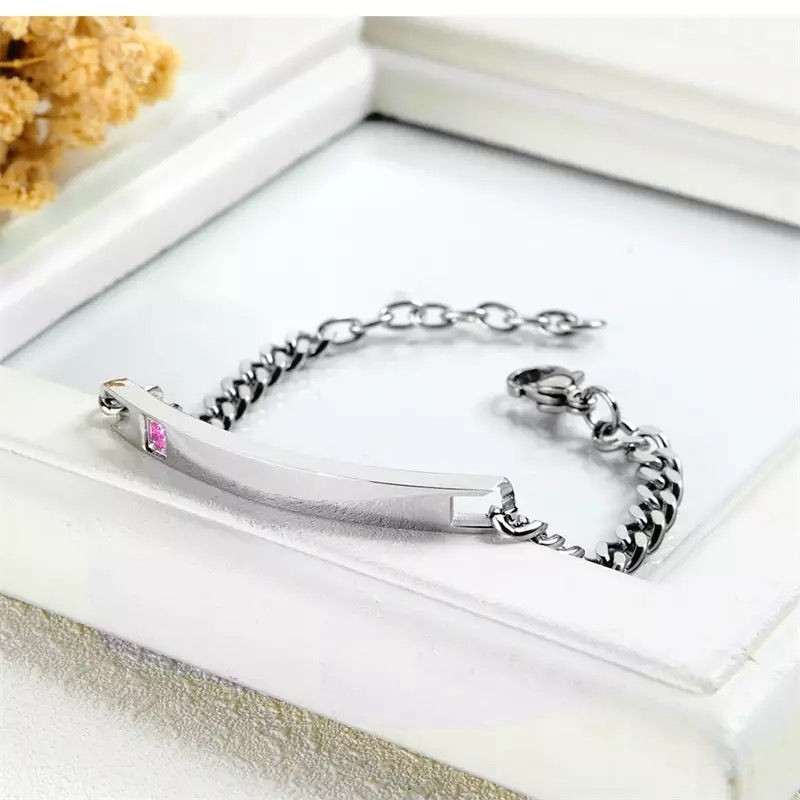 Miniature : Bracelet personnalisé femme acier inoxydable zirconia rose