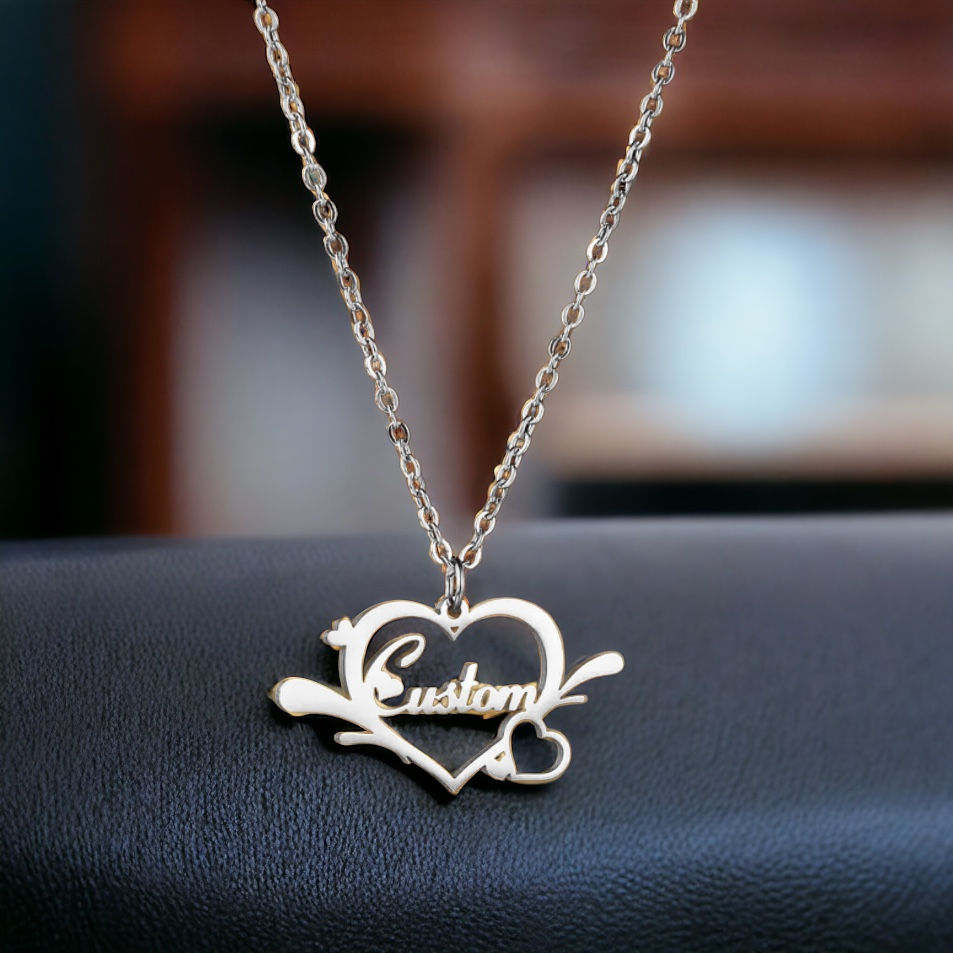 Miniature : Collier avec nom personnalisé cœur et petit cœur 