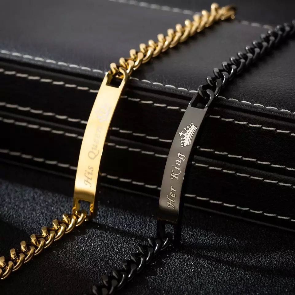 Miniature : Bracelets HER KING HIS QUEEN OR ET NOIR