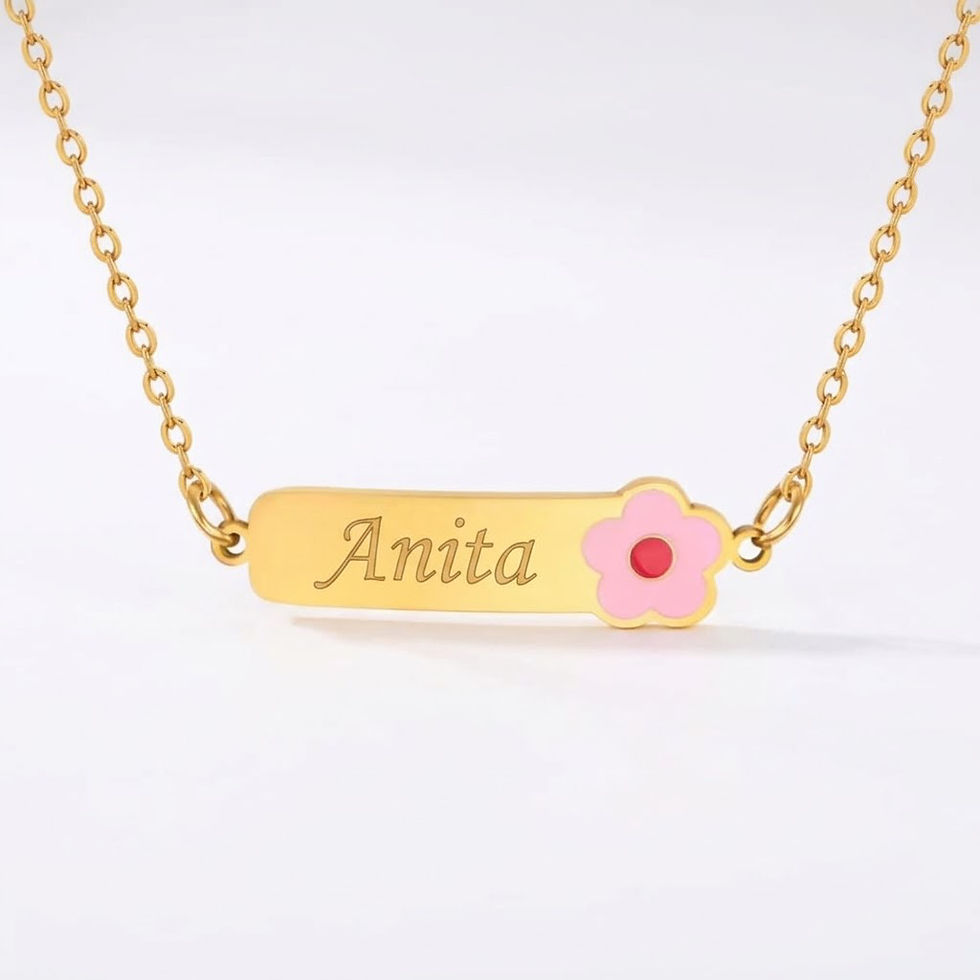 Miniature : Collier enfant fille personnalisé fleur rose – Prénom à graver