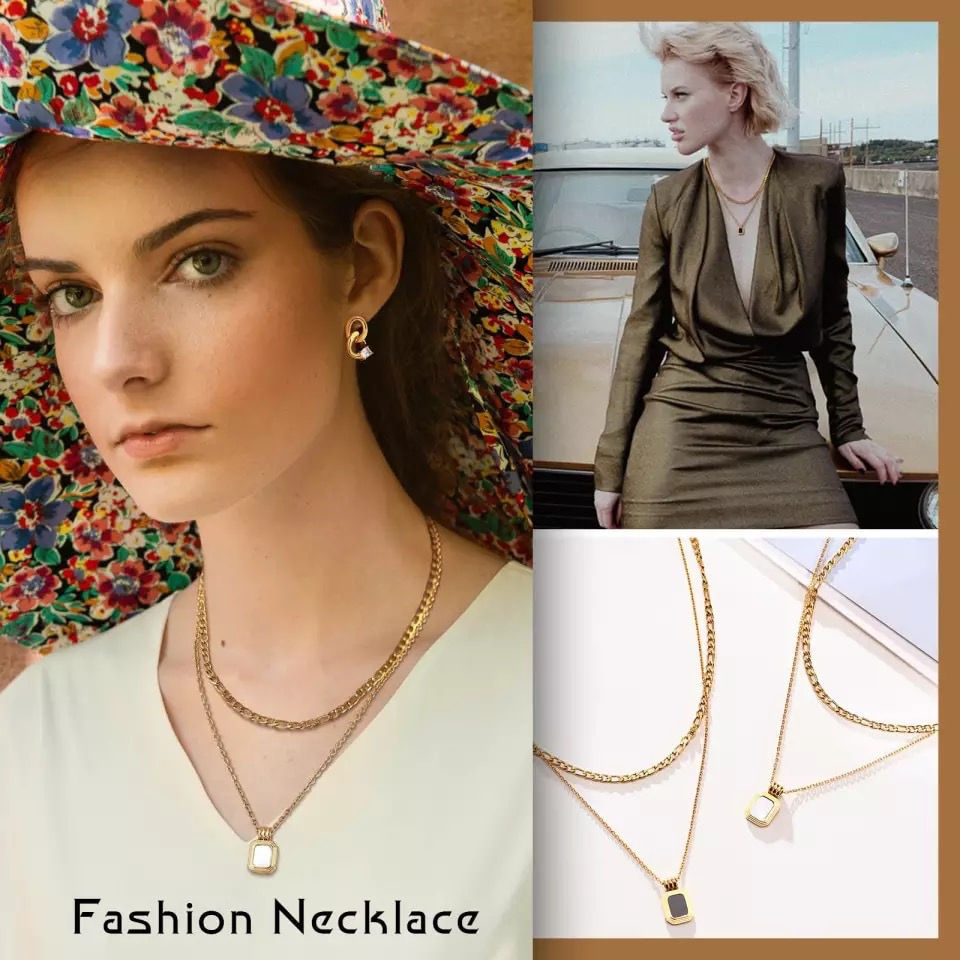 Miniature : Collier avec pendentif forme petit carré petite pierre