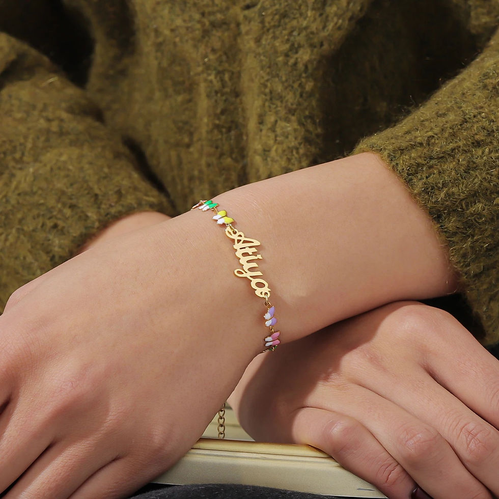 Miniature : Ensemble Collier et bracelet avec nom personnalisés coloré papillon 