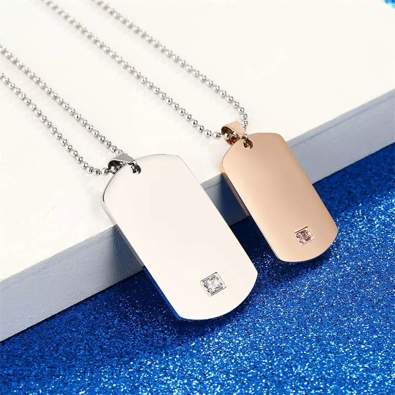 Miniature : Colliers couple personnalisés plaque militaire zirconia blanc rose