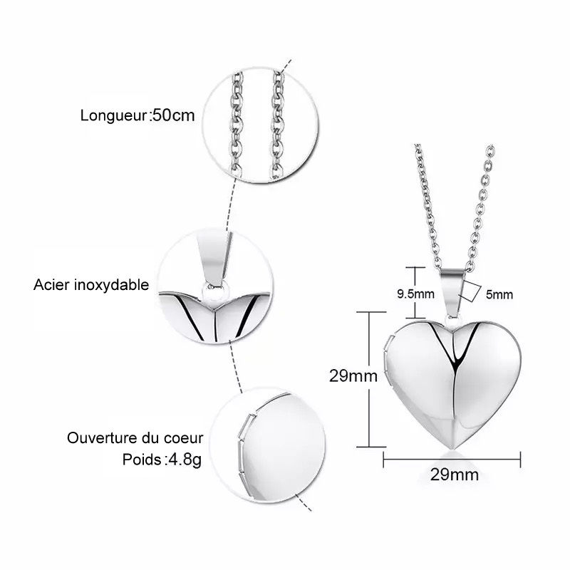 Miniature : Collier personnalisé pendentif cœur ouverture photo