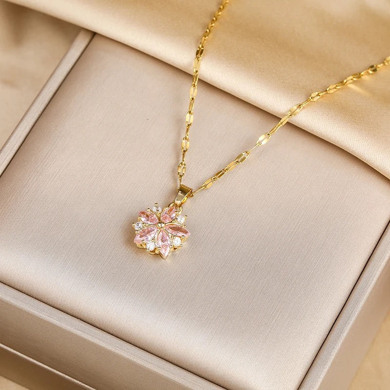 Miniature : Collier femme forme fleur tendance jolie acier inoxydable 