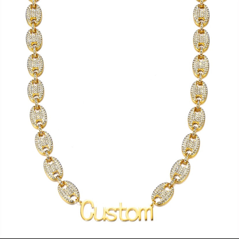 Miniature : Collier chaine grains café effet brillant avec nom personnalisé