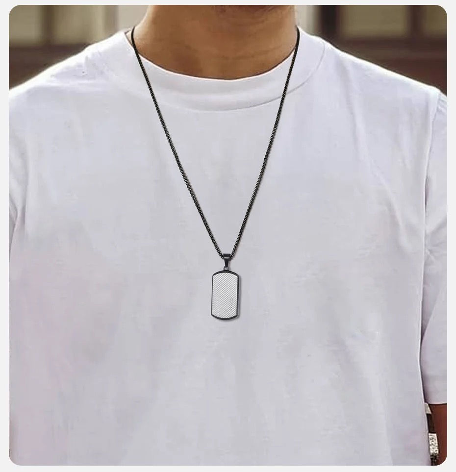 Miniature : Collier homme plaque simple vintage acier inoxydable