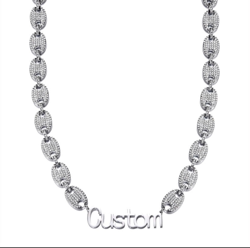 Miniature : Collier chaine grains café effet brillant avec nom personnalisé
