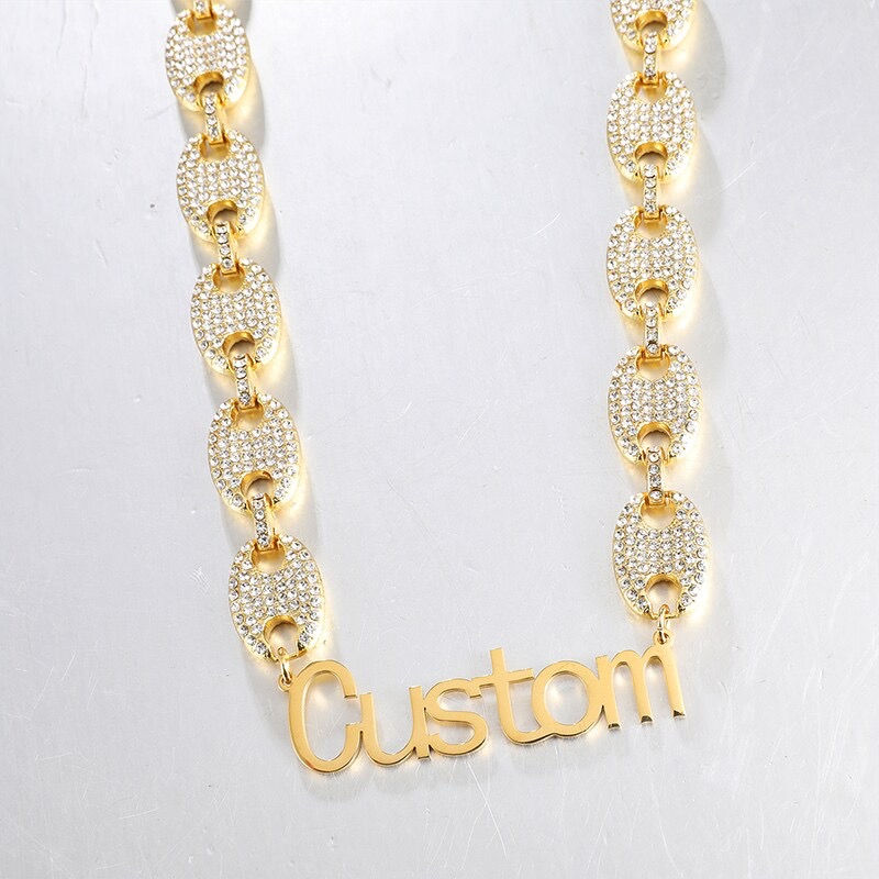Miniature : Collier chaine grains café effet brillant avec nom personnalisé