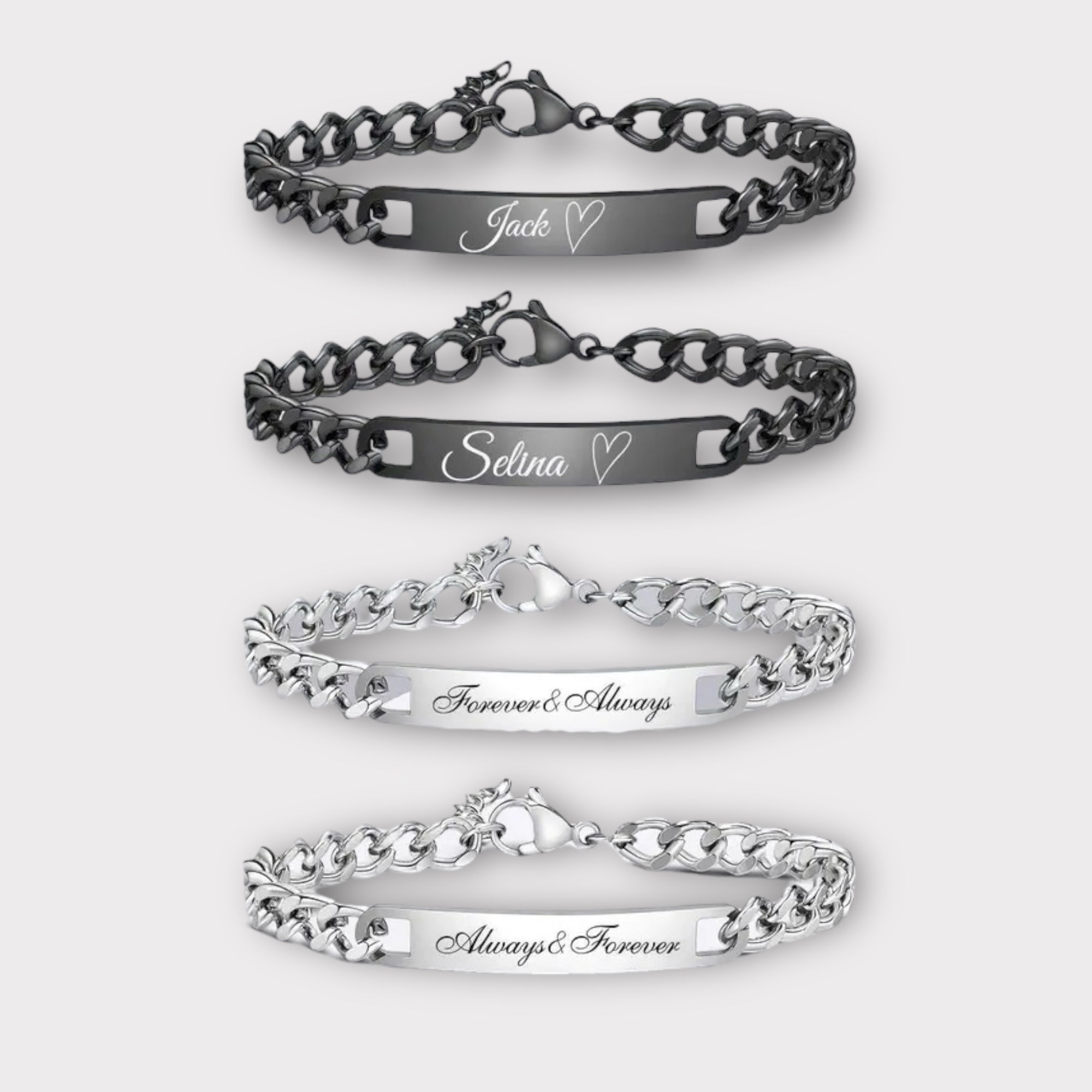 Bracelets couples personnalisés argent homme femme amour manzaraka 13