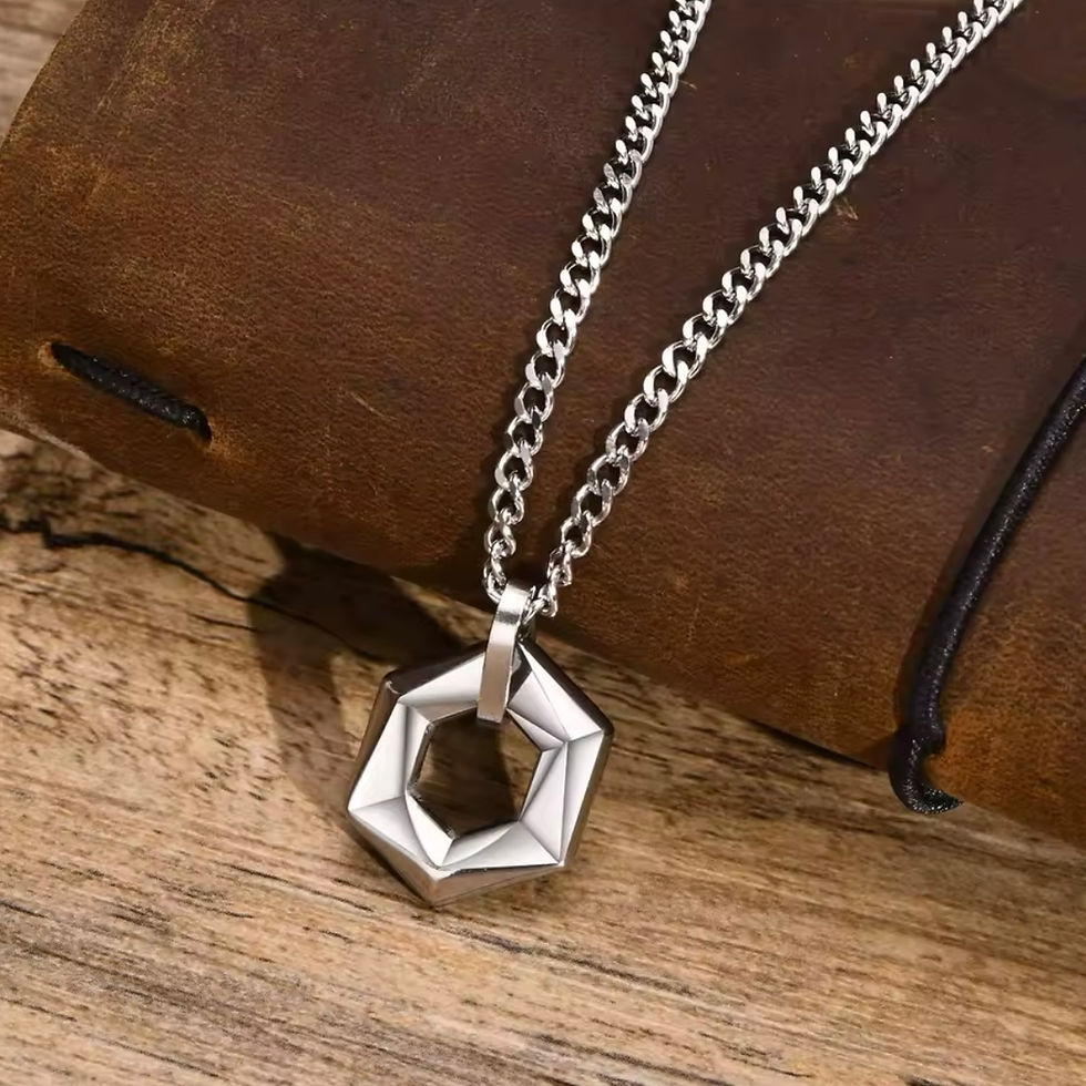 Miniature : Collier homme hexagonal moderne acier inoxydable